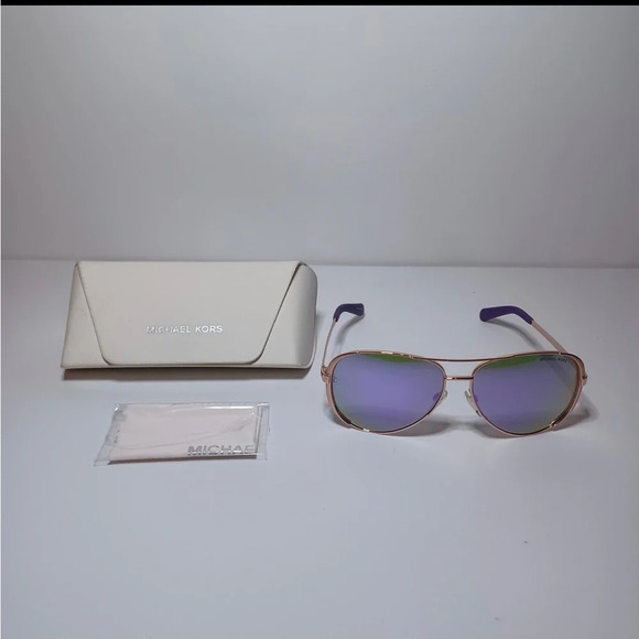 New MICHAEL KORS Sunglasses CHELSEA MK 5004 100325 Rose Gold Tone Purple Mirror - Picture 1 of 5